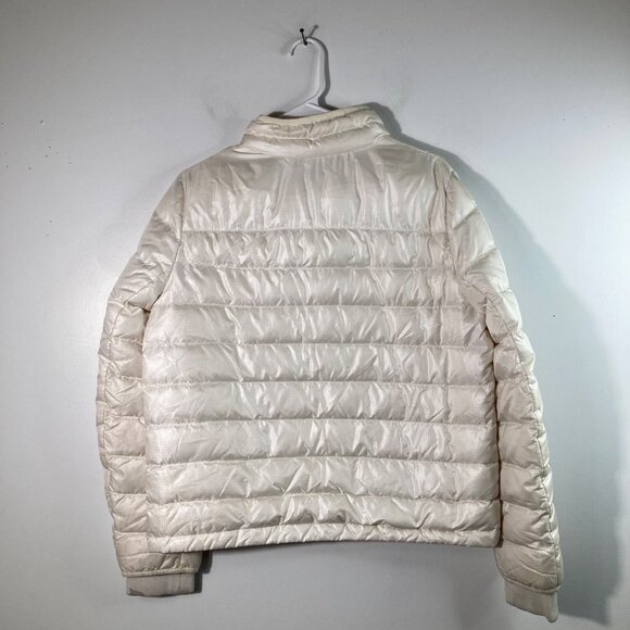 Womens J Crew Down Filled Puffer Jacket Cream Zip Up L Flaw - Picture 2 of 13